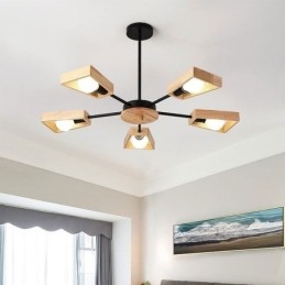 Lampadario moderno a forma di ventaglio, elegante lampada a sospensione in legno