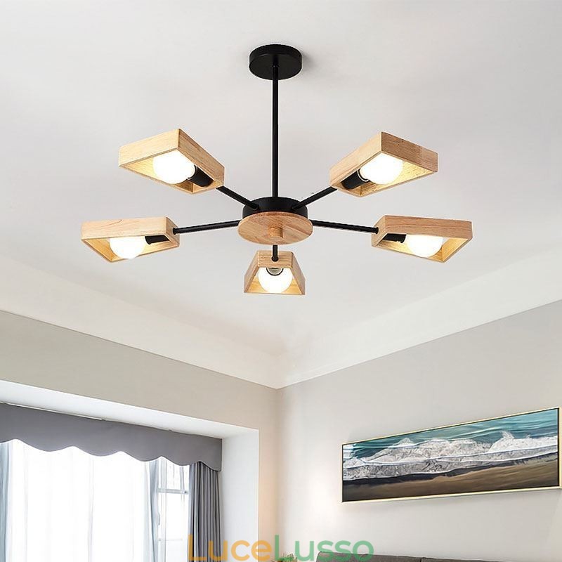Lampadario moderno a forma di ventaglio, elegante lampada a sospensione in legno