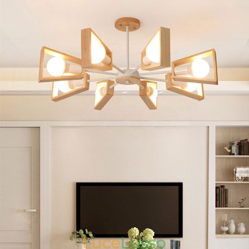 Lampadario moderno a forma di ventaglio, elegante lampada a sospensione in legno