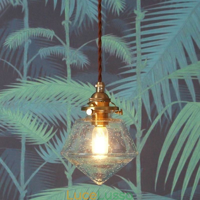 1 lampada a sospensione in vetro a forma di diamante, lampada a bolle in vetro