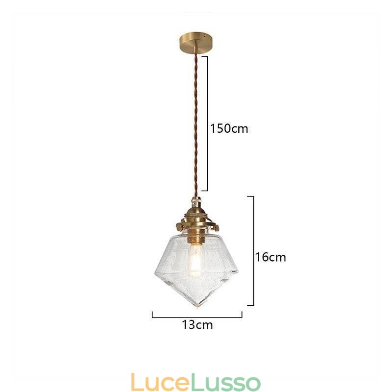 1 lampada a sospensione in vetro a forma di diamante, lampada a bolle in vetro