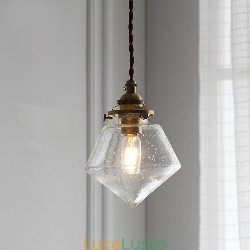 1 lampada a sospensione in vetro a forma di diamante, lampada a bolle in vetro