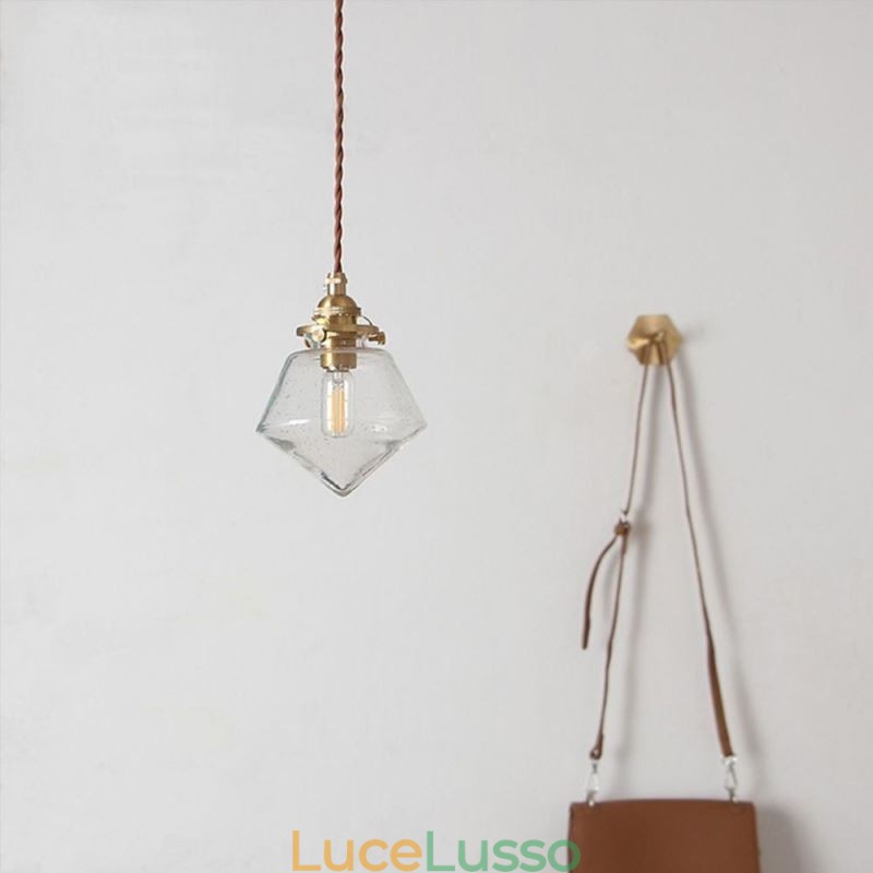 1 lampada a sospensione in vetro a forma di diamante, lampada a bolle in vetro