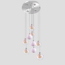 Lampada a sospensione in vetro a grappolo, lampada da soffitto in nichel dorato spazzolato + sfera in vetro lattiginoso