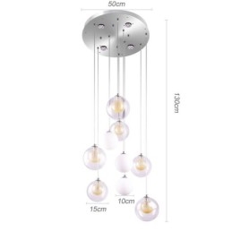 Lampada a sospensione in vetro a grappolo, lampada da soffitto in nichel dorato spazzolato + sfera in vetro lattiginoso