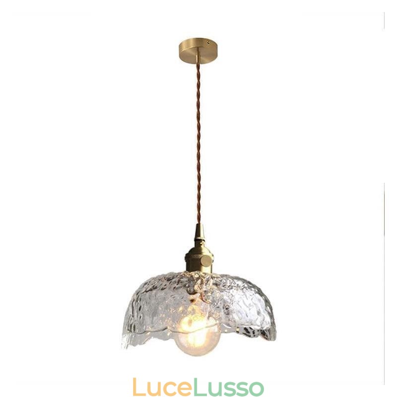 Lampada a sospensione in vetro di ottone irregolare Lampada a soffitto in vetro martellato