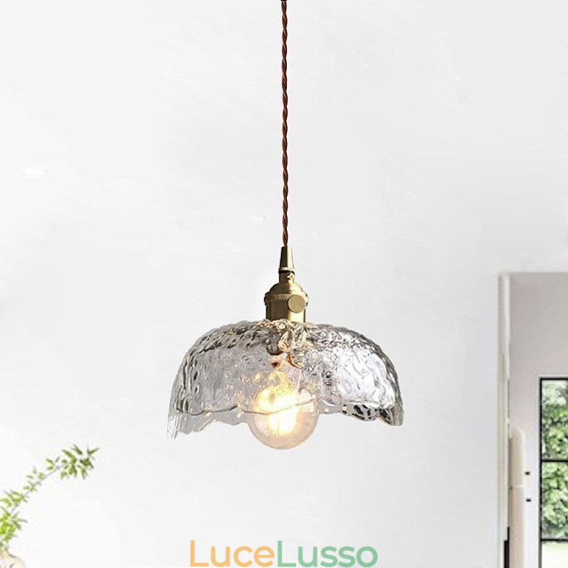 Lampada a sospensione in vetro di ottone irregolare Lampada a soffitto in vetro martellato