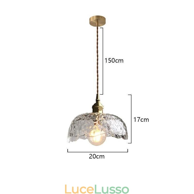 Lampada a sospensione in vetro di ottone irregolare Lampada a soffitto in vetro martellato