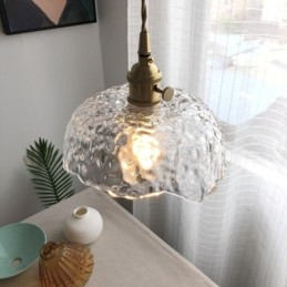 Lampada a sospensione in vetro di ottone irregolare Lampada a soffitto in vetro martellato