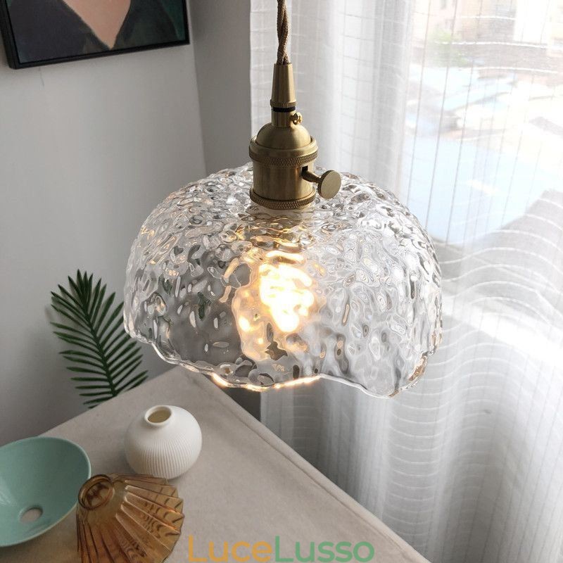Lampada a sospensione in vetro di ottone irregolare Lampada a soffitto in vetro martellato