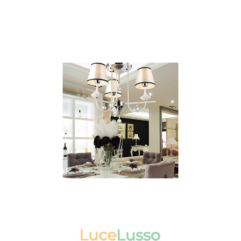 Lampadario moderno contemporaneo in metallo cromato e cristallo