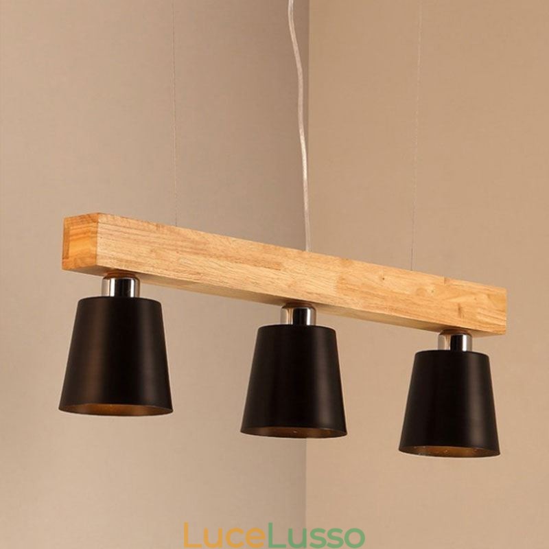 Lampadario in legno nordico, lampada a sospensione dritta unica, stile caffetteria