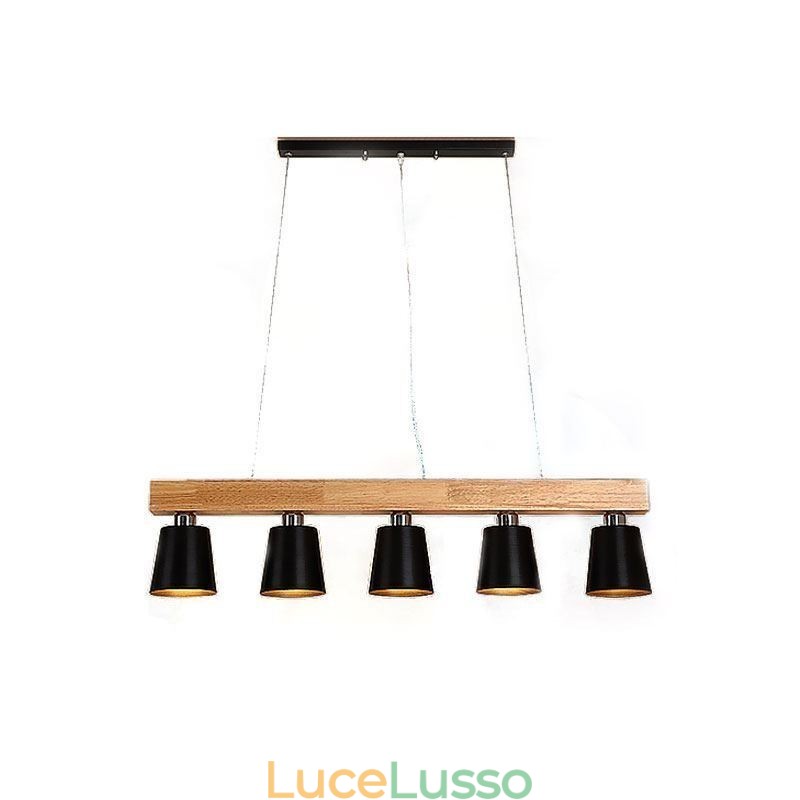 Lampadario in legno nordico, lampada a sospensione dritta unica, stile caffetteria