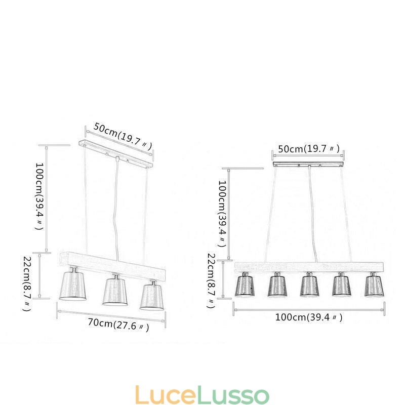 Lampadario in legno nordico, lampada a sospensione dritta unica, stile caffetteria