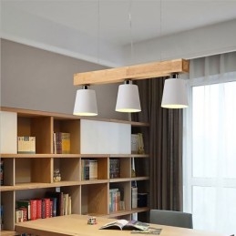 Lampadario in legno nordico, lampada a sospensione dritta unica, stile caffetteria