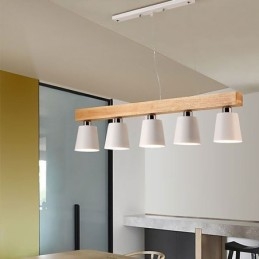 Lampadario in legno nordico, lampada a sospensione dritta unica, stile caffetteria
