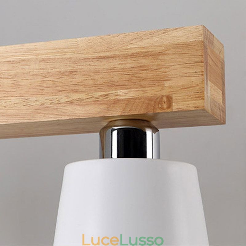 Lampadario in legno nordico, lampada a sospensione dritta unica, stile caffetteria