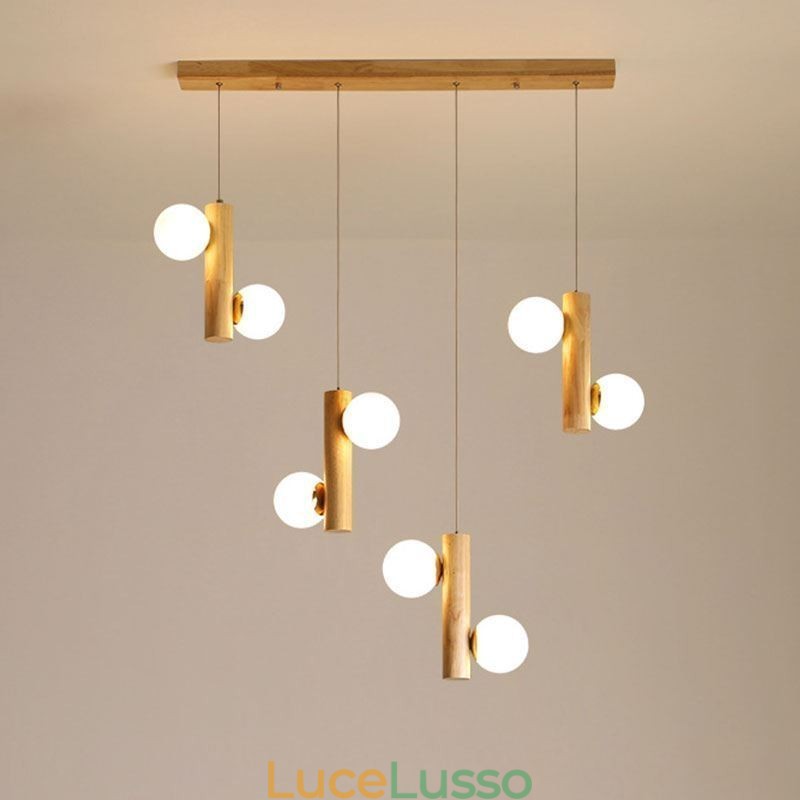 Lampada a sospensione in legno Magic Bean Cluster Lampada da soffitto Isola