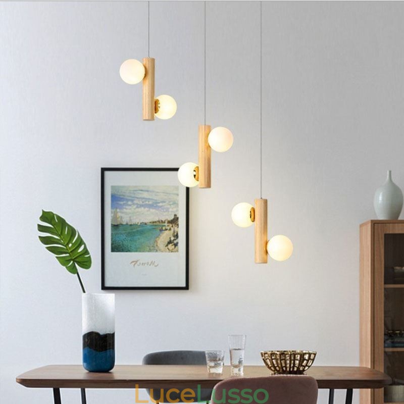 Lampada a sospensione in legno Magic Bean Cluster Lampada da soffitto Isola