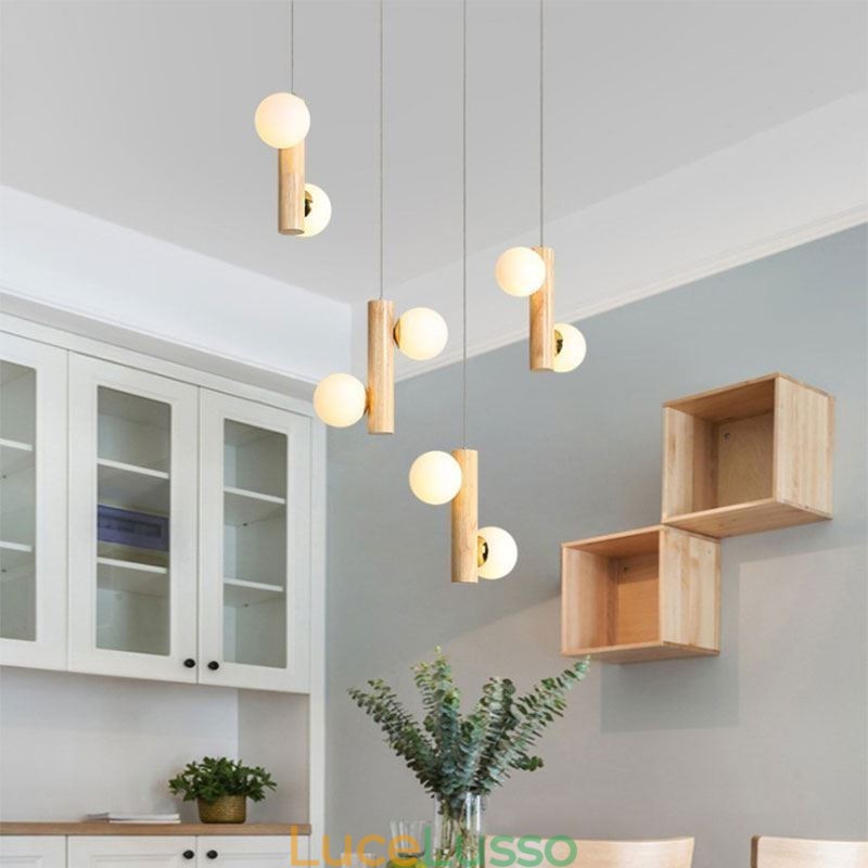 Lampada a sospensione in legno Magic Bean Cluster Lampada da soffitto Isola