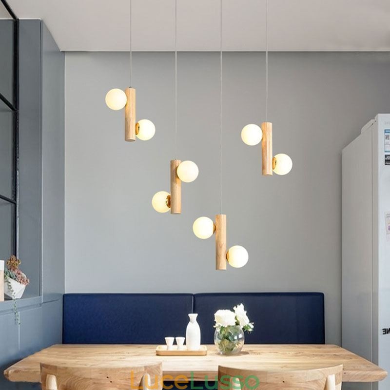 Lampada a sospensione in legno Magic Bean Cluster Lampada da soffitto Isola