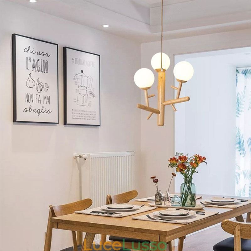 Lampada a sospensione in legno creativa nordica