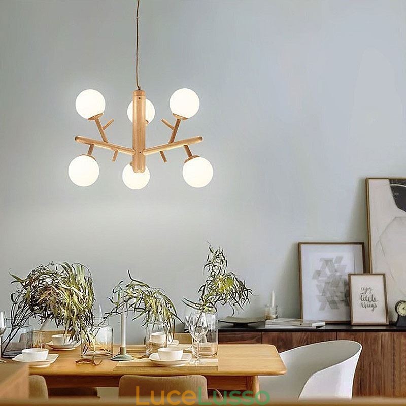 Lampada a sospensione in legno creativa nordica