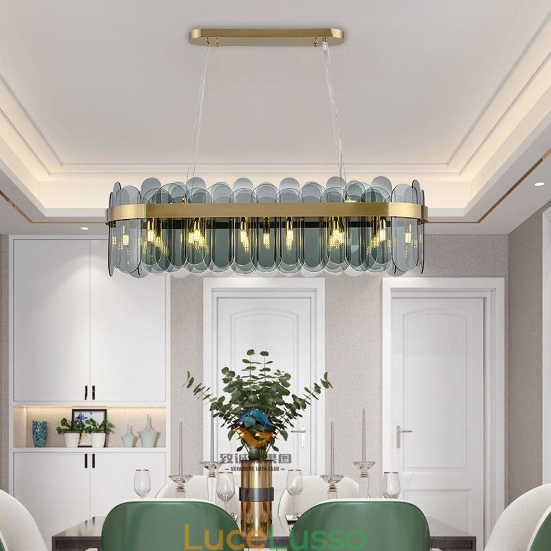 Lampada a sospensione minimalista in vetro, lampada da soffitto rettangolare di colore unico, isola