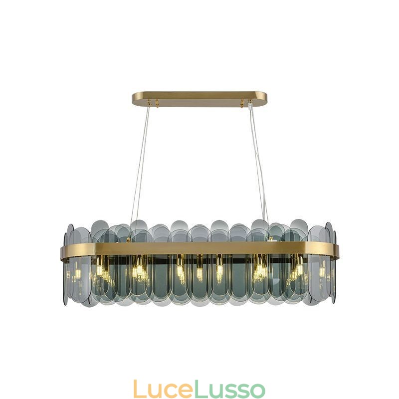 Lampada a sospensione minimalista in vetro, lampada da soffitto rettangolare di colore unico, isola