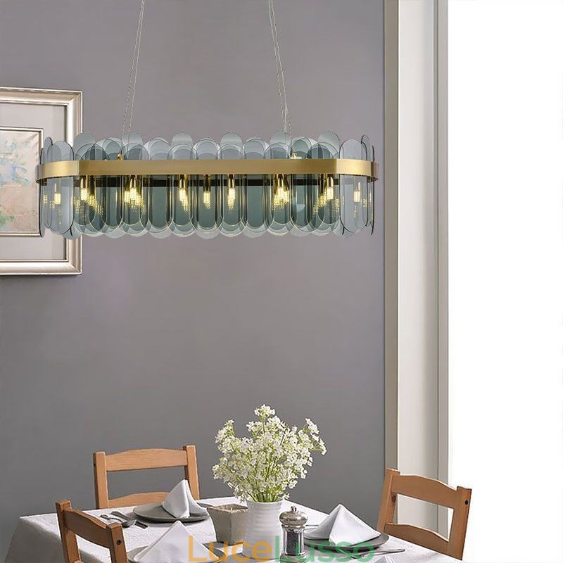 Lampada a sospensione minimalista in vetro, lampada da soffitto rettangolare di colore unico, isola