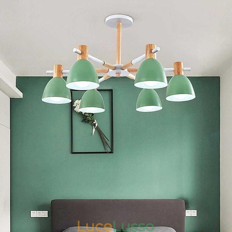 Moderna semplice lampada a sospensione Macaron illuminazione creativa in legno