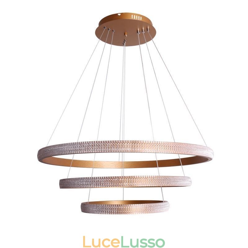 Lampada a sospensione moderna in acrilico con 3 anelli, 80+60+40cm