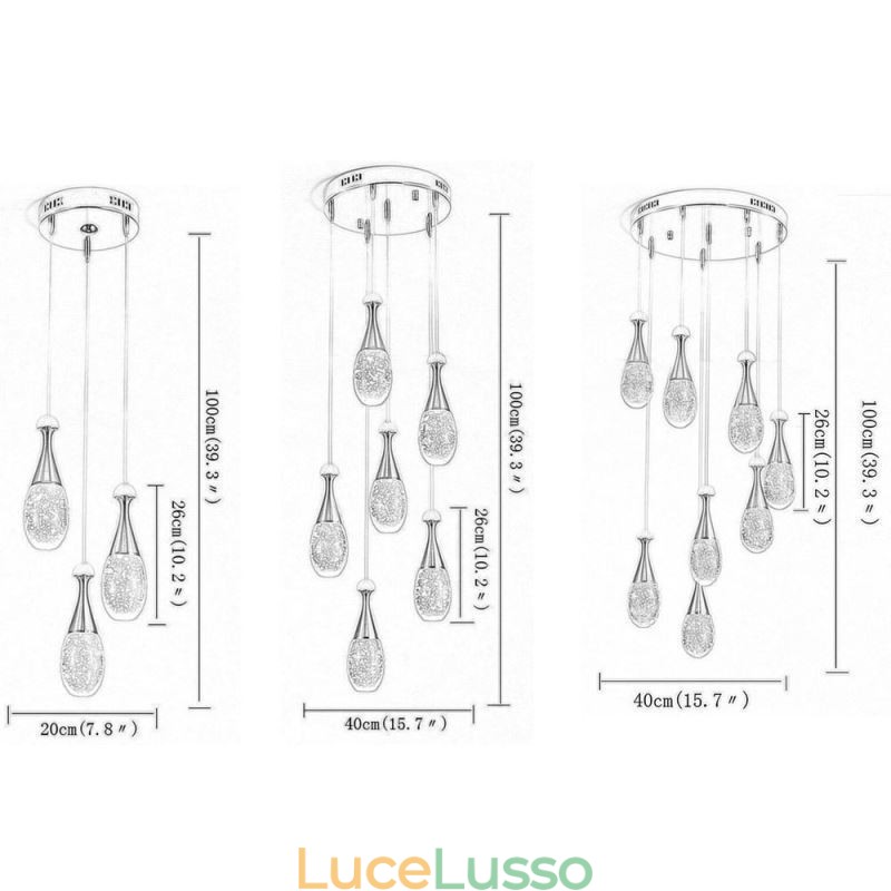 Lampada a sospensione a forma di lacrima in vetro seminato