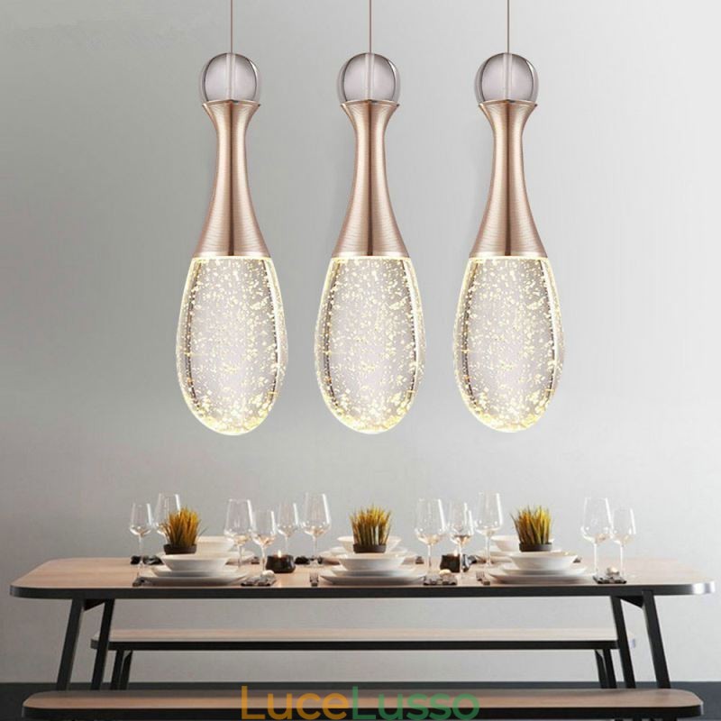 Lampada a sospensione a forma di lacrima in vetro seminato