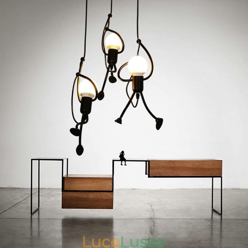 Lampada a sospensione moderna creativa a forma di omino, luce individuale per la casa