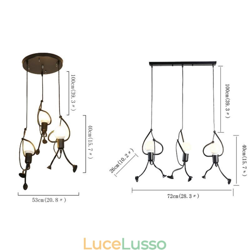 Lampada a sospensione moderna creativa a forma di omino, luce individuale per la casa