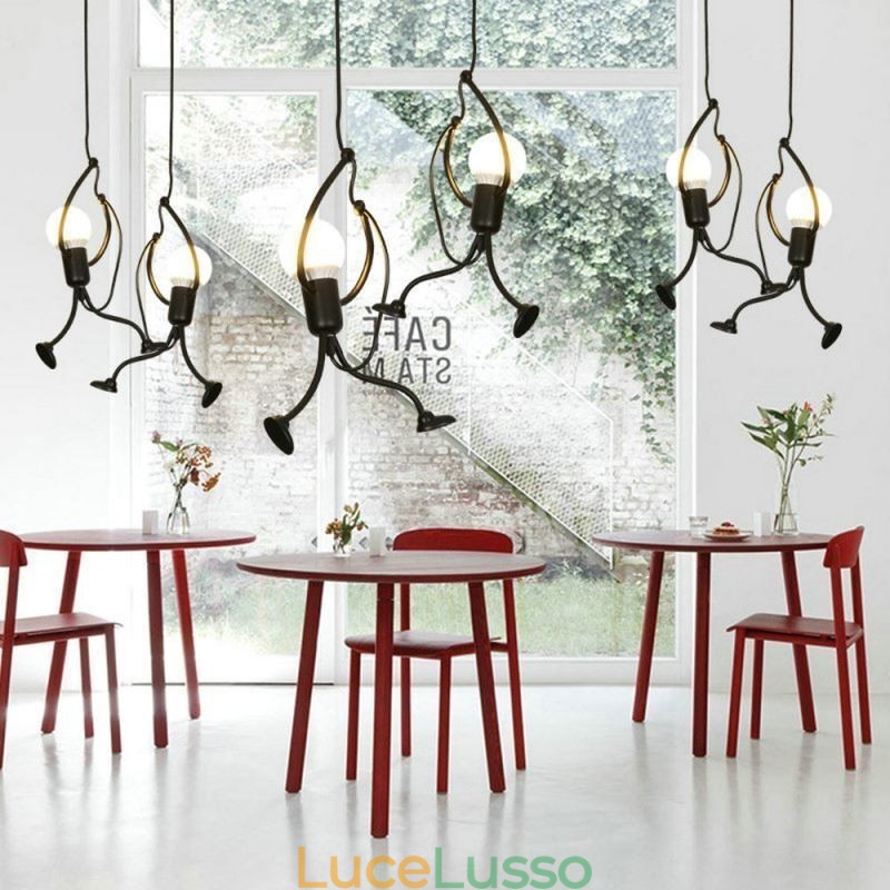 Lampada a sospensione moderna creativa a forma di omino, luce individuale per la casa
