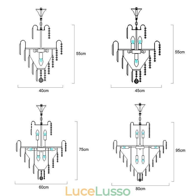 Lampadario conico moderno ed elegante in cristallo