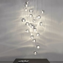 Lampada a sospensione moderna a grappolo di cristallo, paralume in cristallo unico, scala duplex