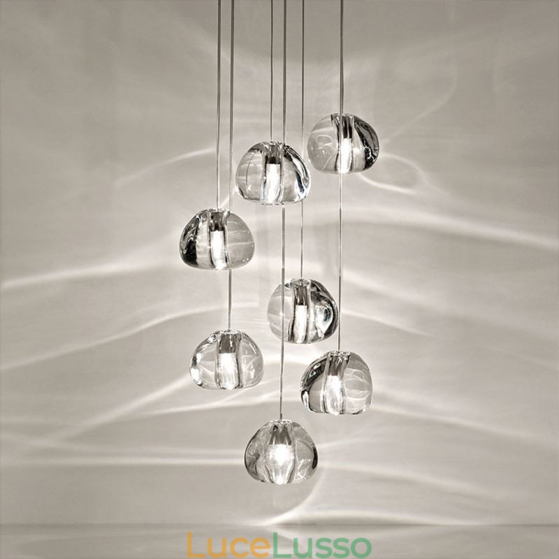 Lampada a sospensione moderna a grappolo di cristallo, paralume in cristallo unico, scala duplex
