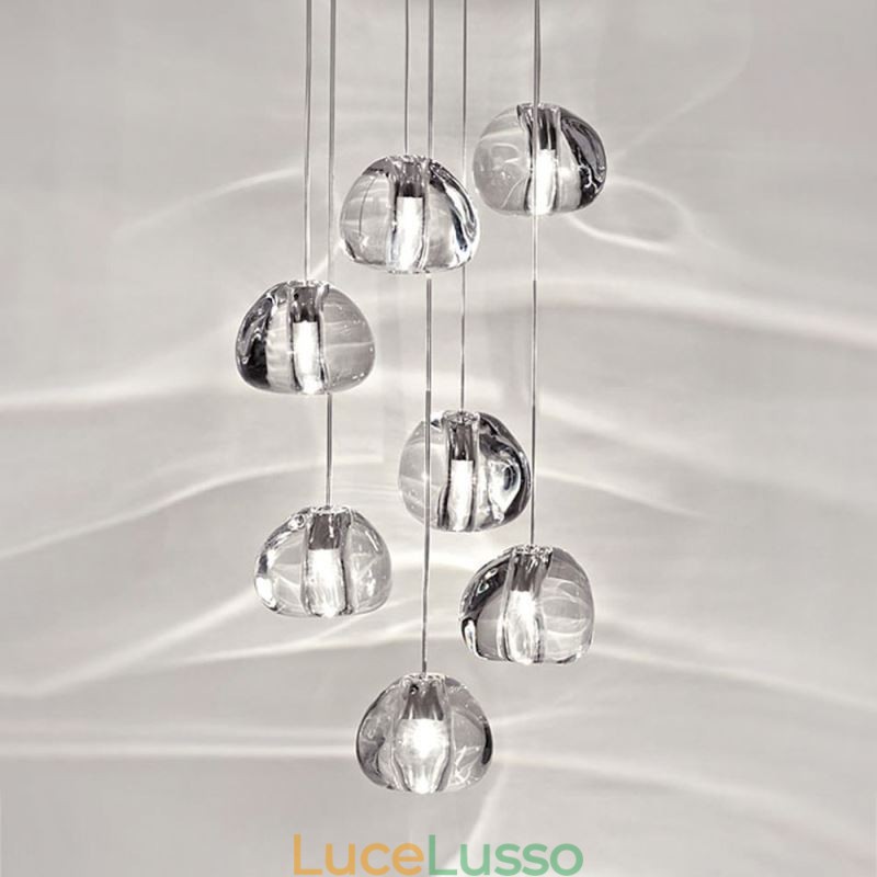 Lampada a sospensione moderna a grappolo di cristallo, paralume in cristallo unico, scala duplex