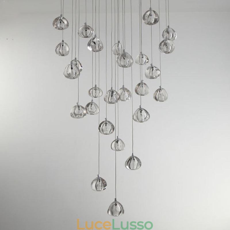 Lampada a sospensione moderna a grappolo di cristallo, paralume in cristallo unico, scala duplex