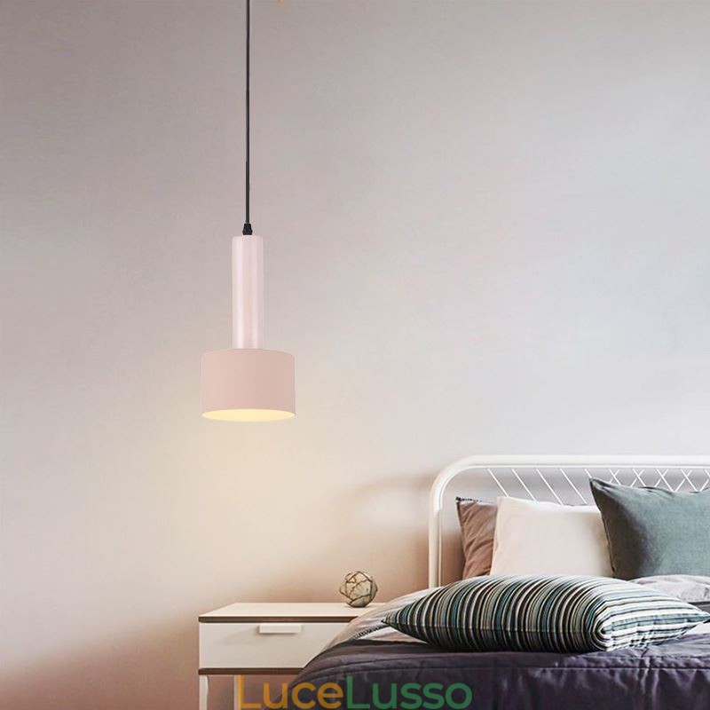 Lampada a sospensione moderna e semplice a forma di cilindro, in alluminio, illuminazione