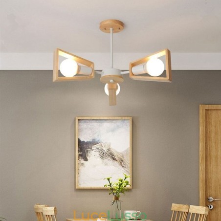 Lampadario moderno a forma di ventaglio, elegante lampada a sospensione in legno Lampadario moderno a forma di ventaglio, elegante lampada a sospensione in legno