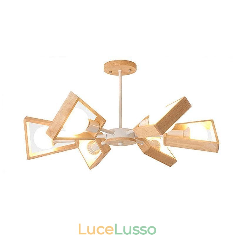 Lampadario moderno a forma di ventaglio, elegante lampada a sospensione in legno