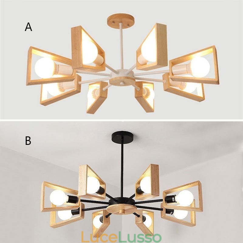 Lampadario moderno a forma di ventaglio, elegante lampada a sospensione in legno