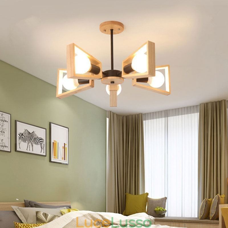 Lampadario moderno a forma di ventaglio, elegante lampada a sospensione in legno