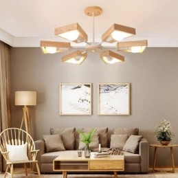 Lampadario moderno a forma di ventaglio, elegante lampada a sospensione in legno