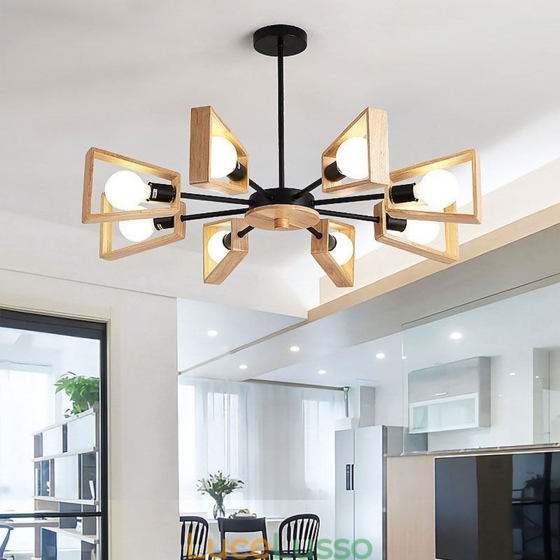 Lampadario moderno a forma di ventaglio, elegante lampada a sospensione in legno
