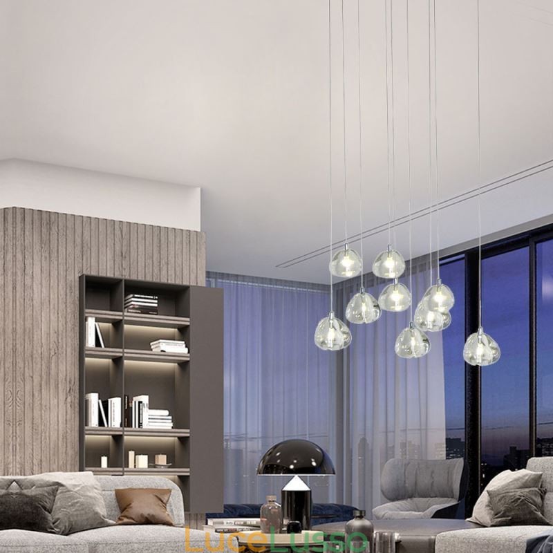 Lampadario moderno in cristallo con luce a sospensione, lampada per illuminazione domestica